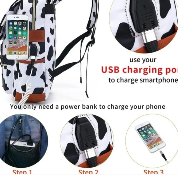 YGR Trendy Cow Print Laptop Backpack - Water Resistant Travel Bag - 25L - Picture 6 of 15